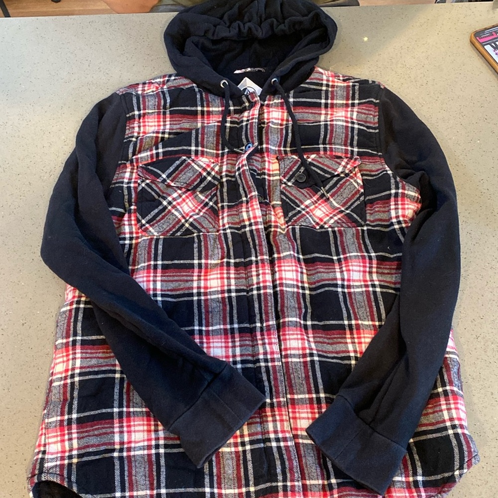 Plaid red, black and white jacket